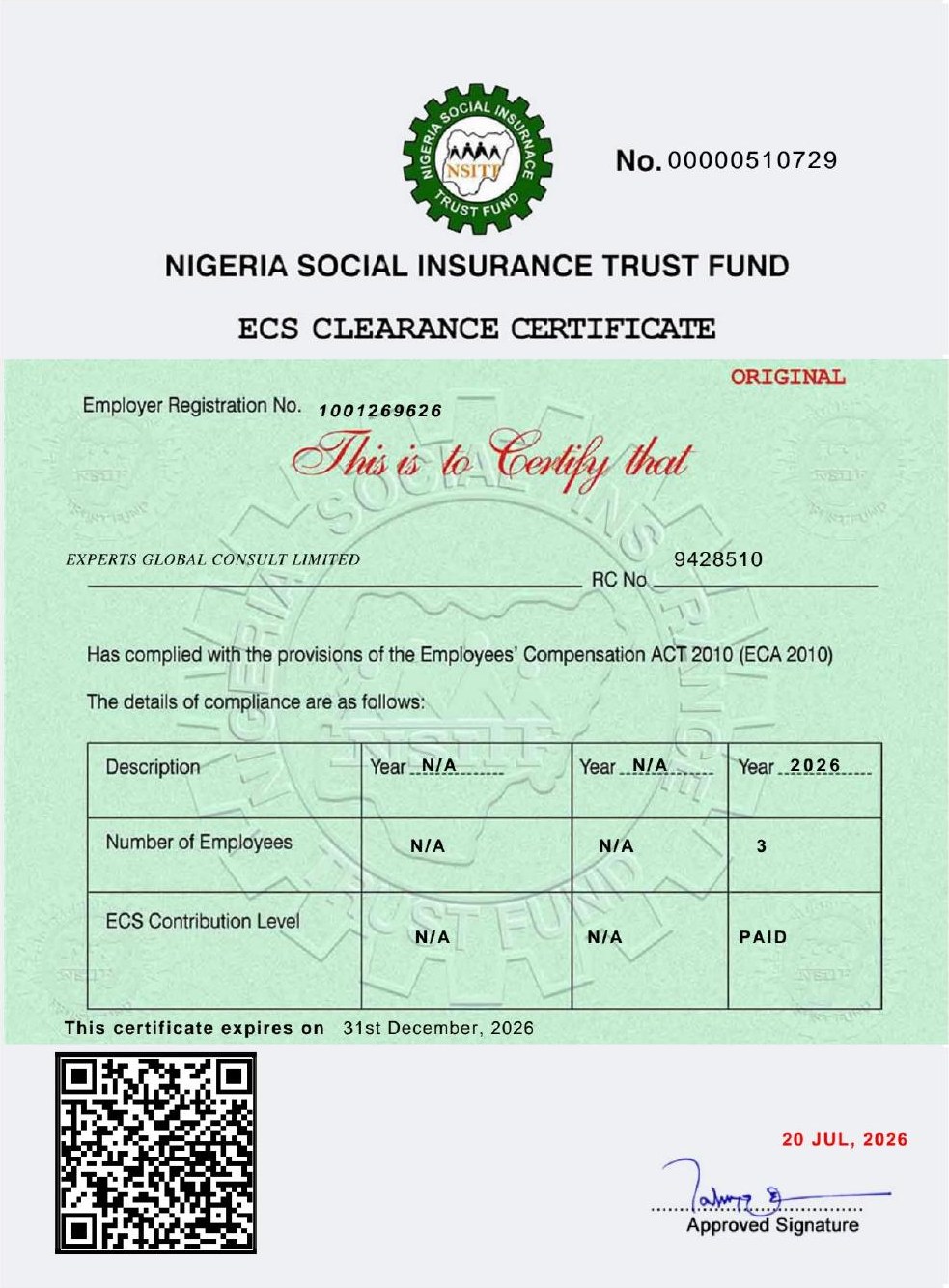 NSITF ECS Clearance Certificate