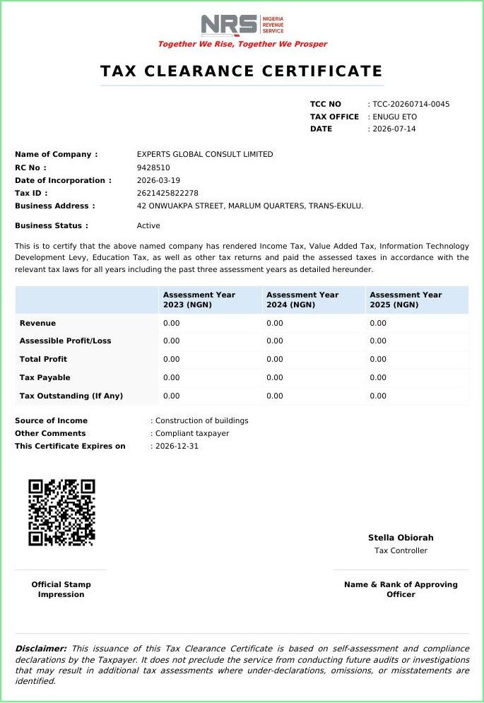 Tax Clearance Certificate